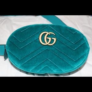 Teal Gucci Marmont Velvet Belt Bag